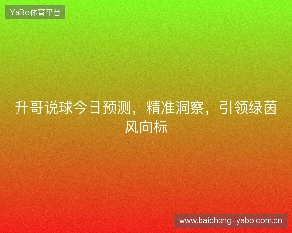 升哥说球今日预测，精准洞察，引领绿茵风向标